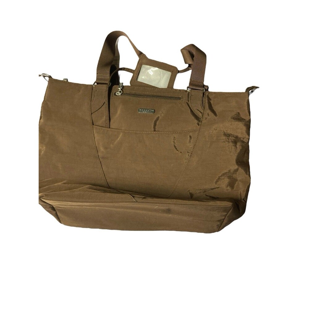 Baggallini Boulevard Tote Taupe Tan Laptop Travel Bag Detachable Crossbody Strap